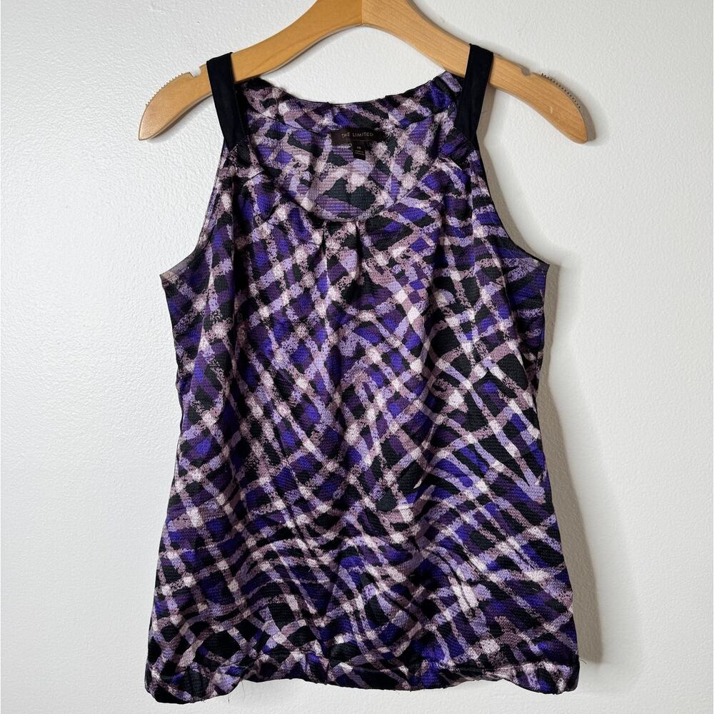 The Limited Purple Print Crinkle Satin Scoop Neck Sleeveless Top X-Small Blouse